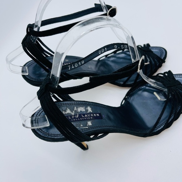 Ralph Lauren Purple Label Black Sparkle Multi Strap Open Toe heels - Picture 9 of 10